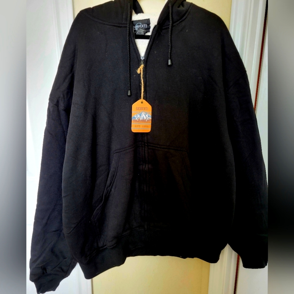 NWT Gioberti Big and Tall Black Sherpa Zipper Hooded Jacket Size 4x